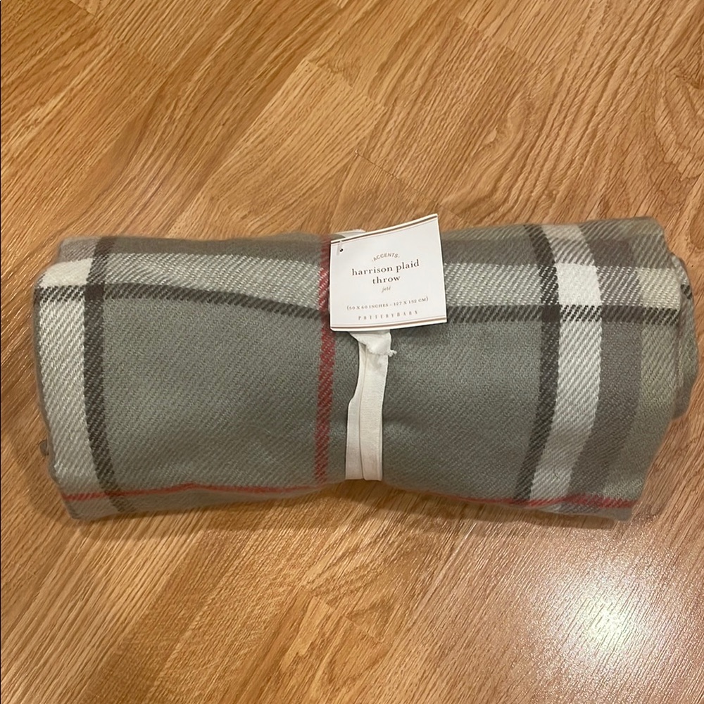 Pottery Barn Harrison  Plaid Throw Blanket - Gray and Red